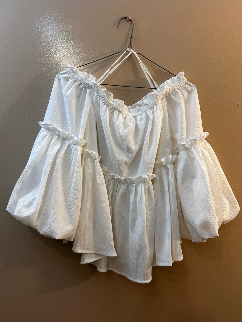 J.O.A. Cream Off-Shoulder Ruffled Top
